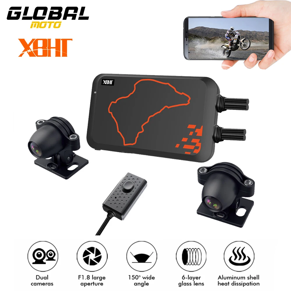 Motorcycle Action Camera No Screen GPS Motocross Driving Recorder Night Vision Dual 1080P Waterproof Video Recorder