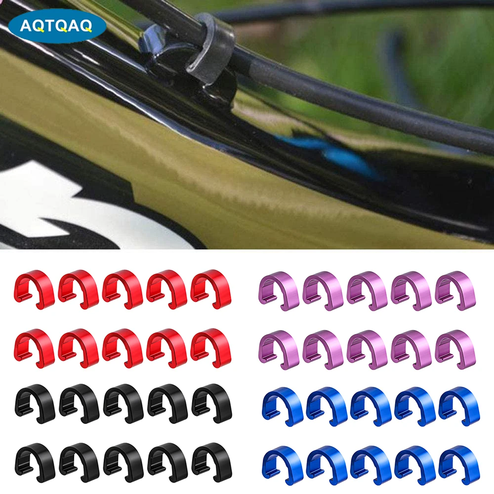 10Pcs Aluminium Alloy Bicycle C-Clips Clamps Hose Guide Clamps Bicycles Brake Cable Derailleur Shifter Cable Fixed Clips Buckle