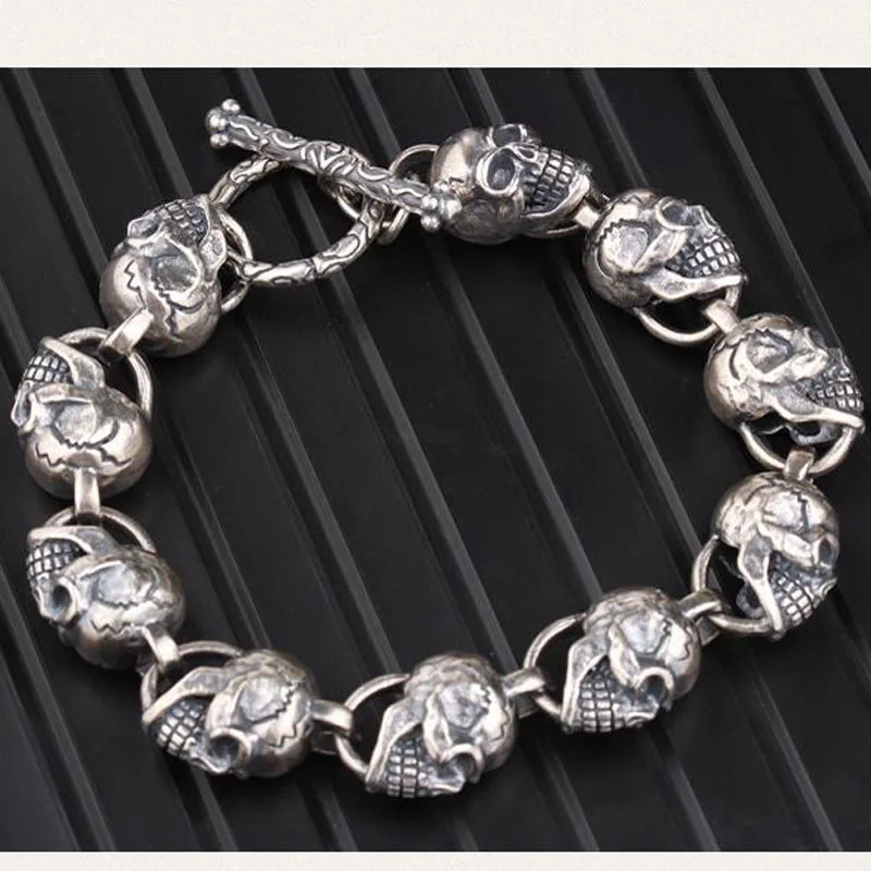 European andAmerican Exquisite Gothic Vintage Silver Color Skull Bat Bracelet Personalized Trendy Wide Ring Punk Jewelry for Men