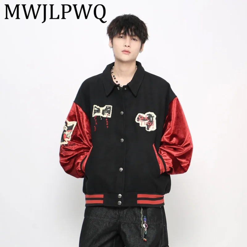 

MWJLPWQ American Style High-End Patchwork Color-Block Lapel Jacket Men's Trend Single Breasted Loose Casual Versatile Tops 21133