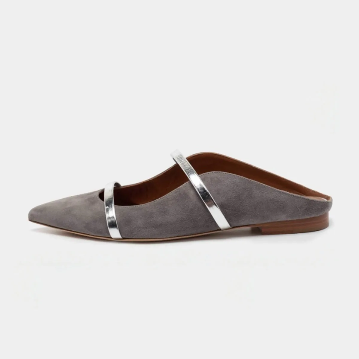 

Arden Furtado Summer Grey suede One-word band Mules Pointed toe Pull-on Flat Mixed Colors Fashion Closed toe slippers