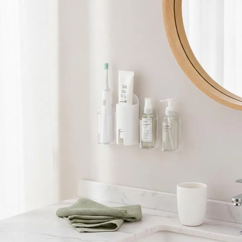 1pcs Non Perforated Toothbrush Holder Electric Toothbrush Base Space Saving Wall Mounted Toothbrush Holder Bathroom Accessory
