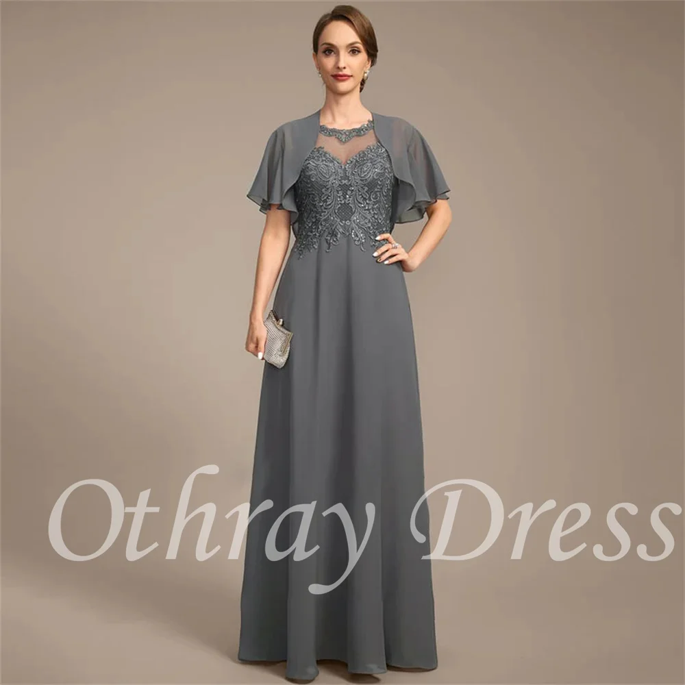 New Scoop Neck Mother Of The Bride Dress Floor-Length Chiffon Lace A Line Formal Dresses Vestidos Mae Da Noiva Casamentos