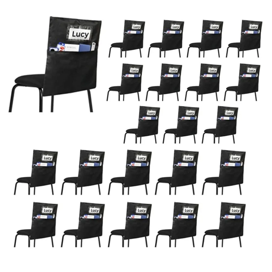 

24 Pack Chair Pockets for Classrooms - Seat Sacks Organizer for K-2 Students, Durable Fabric Storage Pockets for School Supplie