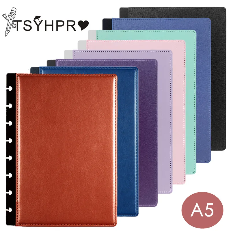 A5 PU Leather Notebook Covers with 8 Mushroom Holes for DIY Daily Planner Schedule Loose Leaf Paper Cover