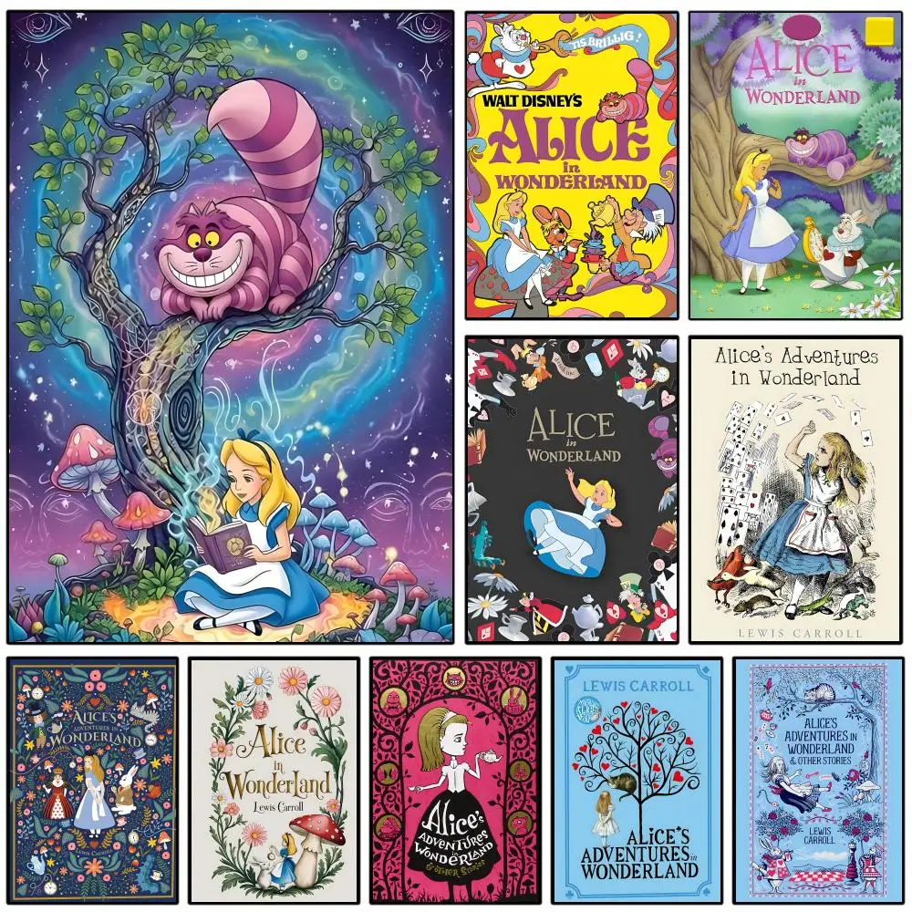 A-Alice's Adventures In Wonderland Poster Self-adhesive Art Waterproof Paper Sticker Coffee House Wall Decor