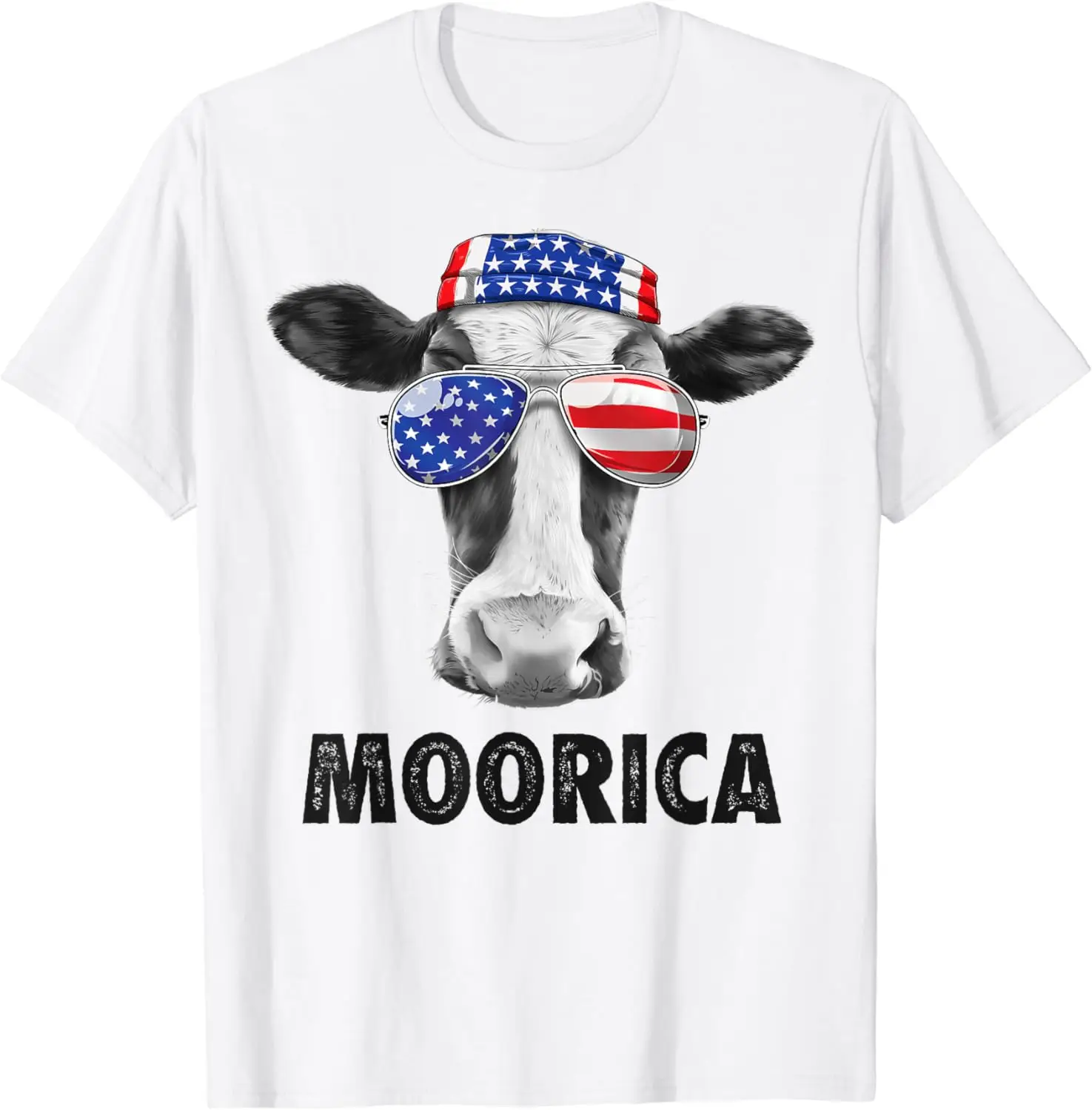 Cow 4th of July Shirt Moorica Merica Men Women USA Flag Farm T-Shirt