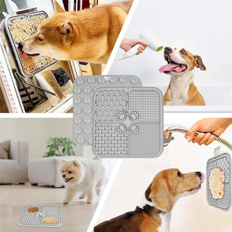 ABFU-alfombrilla de alimentación para perros para mantequilla, yogur 2 uds 20X20 Cm, alfombrilla para lamer, alfombrilla para lamer gatos con ventosas, juguete para perros