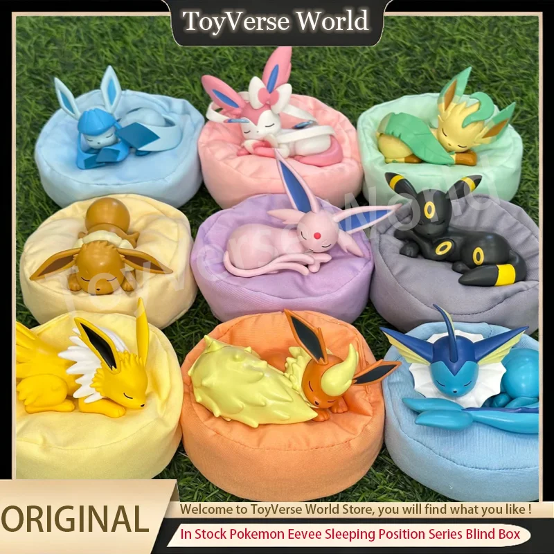 

Original Pokemon Blind Box Eevee Sleeping Position Series Mystery Box Vaporeon Anime Figure Sylveon Espeon Birthday Toys Gifts