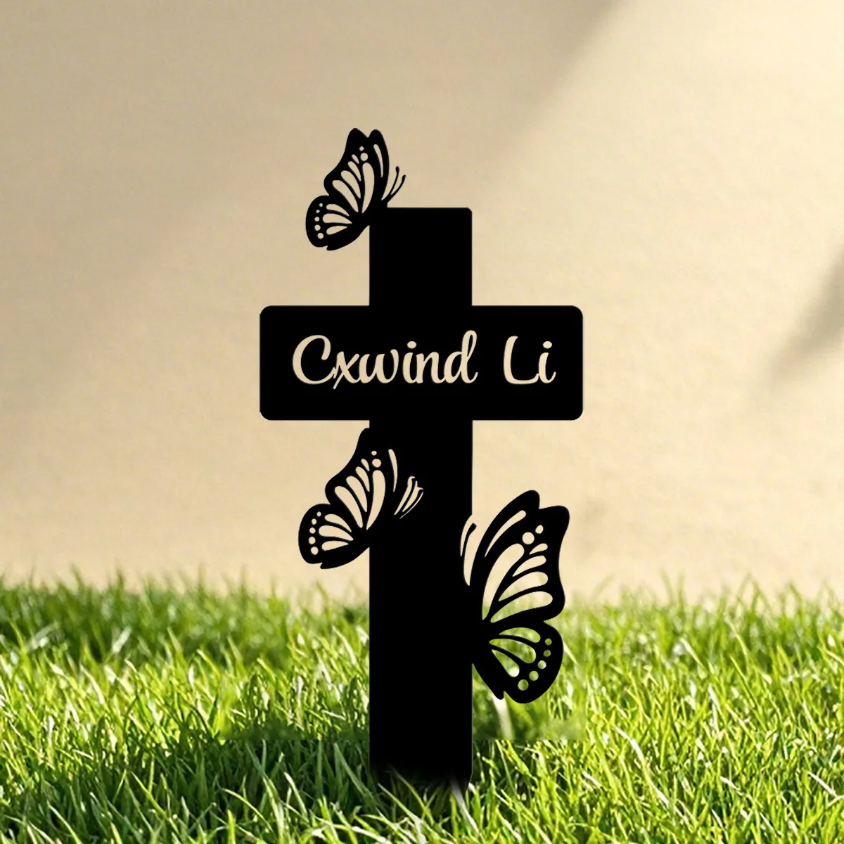 Custom Butterfly Cross Memorial Stake Personalized, Memorial Cross Stake, Metal Cross with Butterflies for Garden, Metal Grave