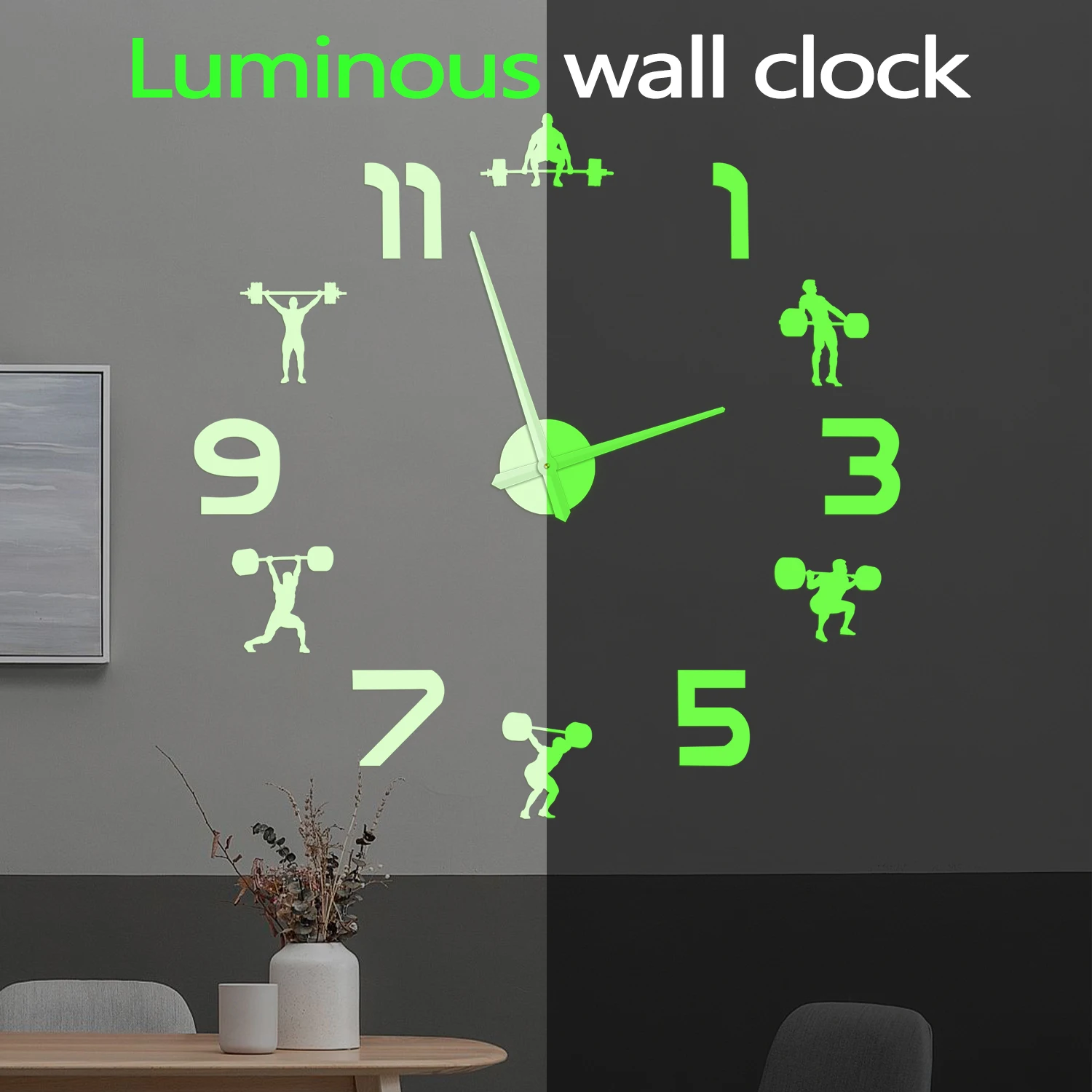 Weightlifting Fitness Room Wall Decor DIY Giant Wall Clock Mirror Effect Powerlifting Frameless Large Wall Clock GYM Wall Watch
