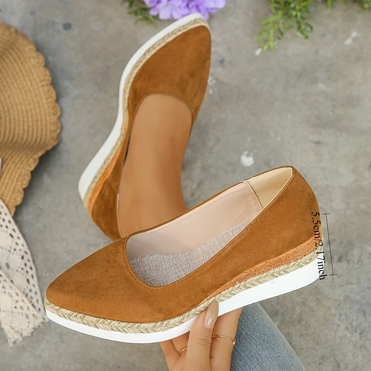 

Women's Fashionable Casual Single Shoes Comfortable Pointed Toe Wedges Solid High Heel Plus Size Elegant Canvas Shoes