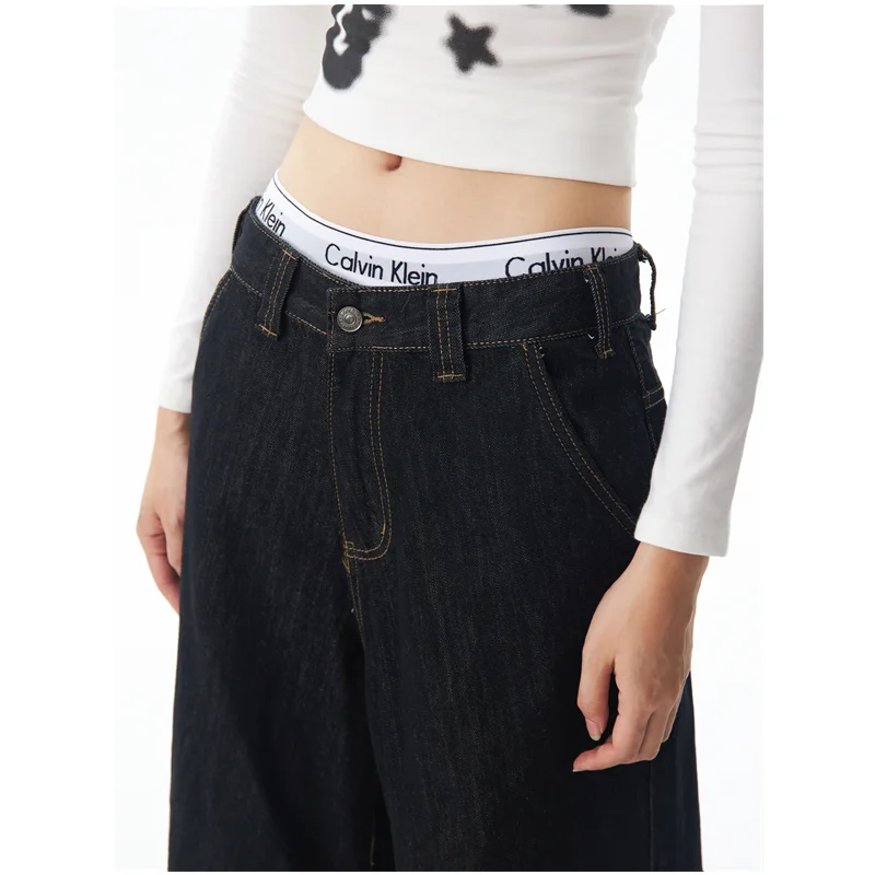 America High Waist Black High Streetwear American Casual Wide Leg Pants Women Jeans Plus Size Basic Baggy Retro Straight Trouser