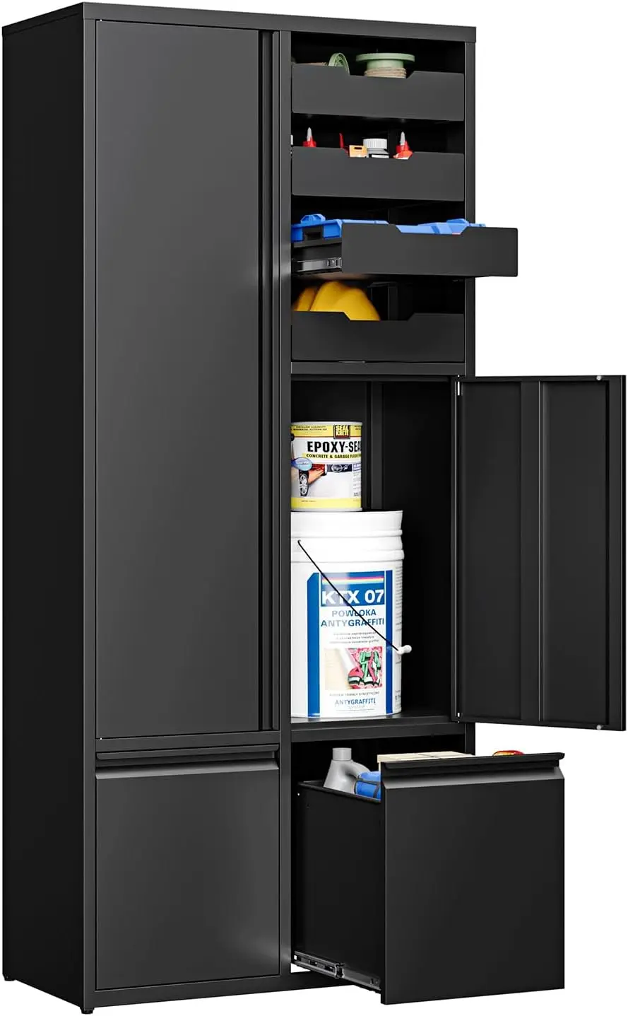Metal Garage Storage Cabinet with 2 Drawers, 71 Heavy Duty Tool Cabinet with 2 Door,Tall Steel Storage Cabinet