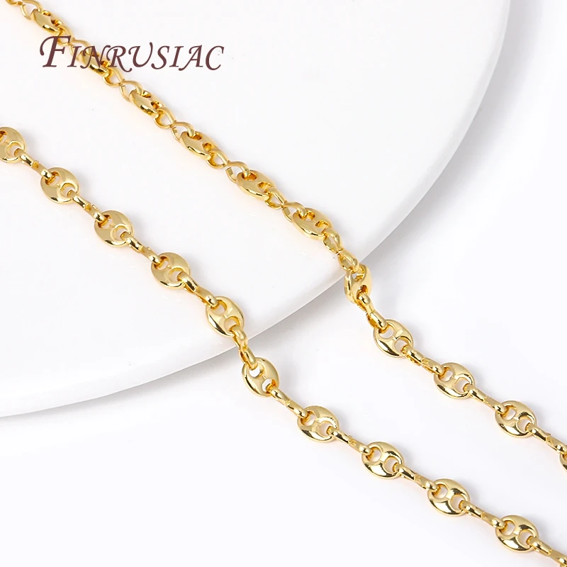 18K Gold Plated Hip Hop Coffee Bean Chain Wholesale,High Quality Metal Pig Nose Chains For DIY Necklace Handmade Jewelry Making