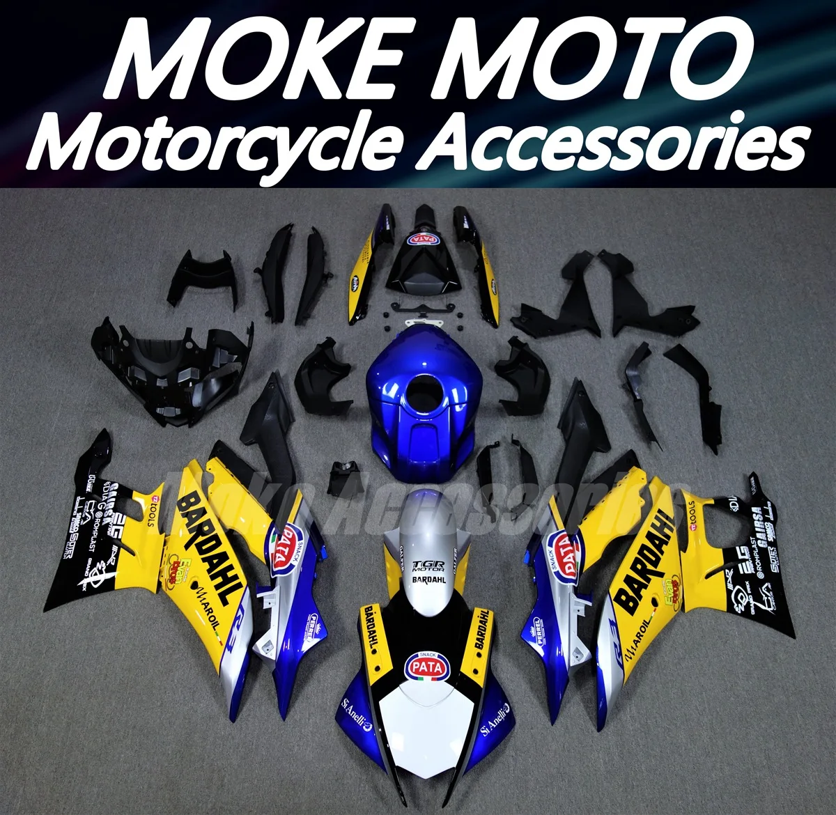 

Moke moto Motorcycle Fairings Kit Fit For YZF R25 R3 2019 2020 2021 2022 2023 2024 Bodywork set ABS Blue Yellow BARDAHL