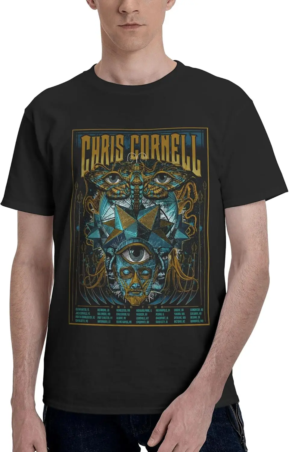 Chris Music Cornell Men'S Cotton T-Shirt Classic Graphic Short Sleeve Top Moisture Wicking Tees Black