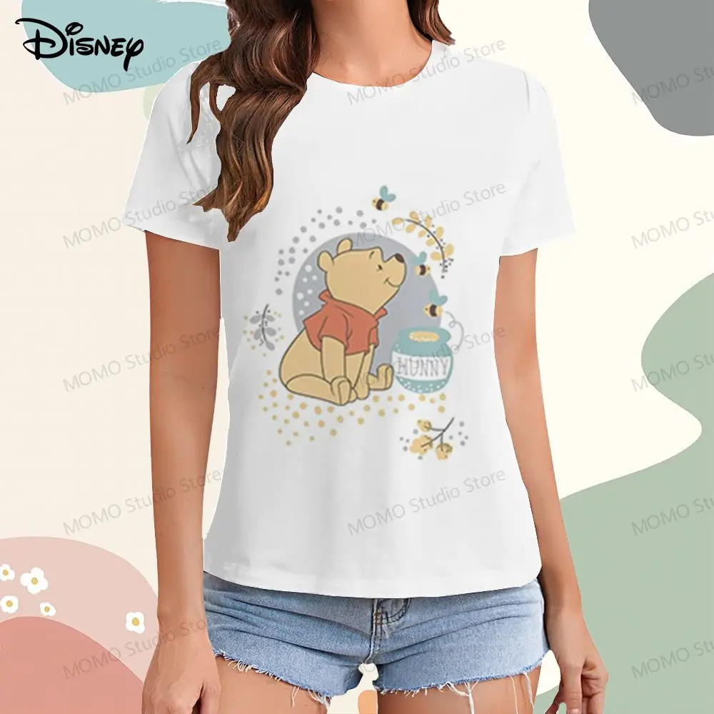 Women's T-shirt Disney Winnie Pooh XS-3XL Youthful Woman Clothes Street Wear Y2k Summer Short Sleeve O Neck Tops Kawaii 2024