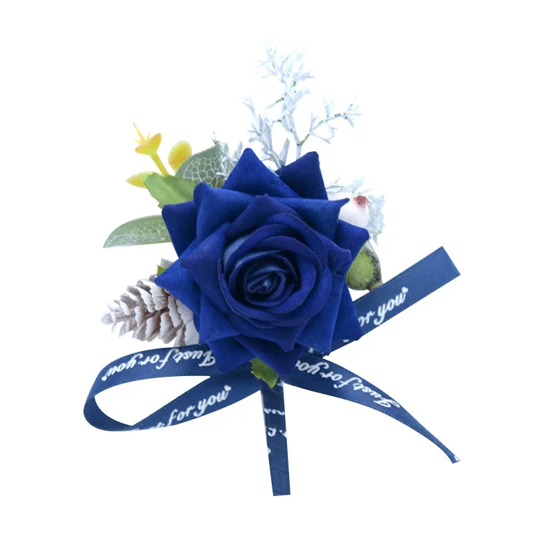 Witte Roos Artificale Bloemen Boutonniere Met Sjerp Bruidsjonkers Bruiloft Getuige Broche Bruidsmeisje Feest Deco Accessoires