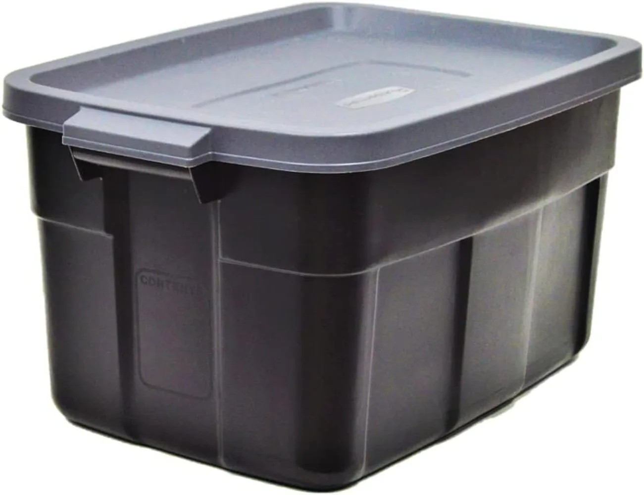 14 Gal, 6 Pack, Made in USA, Black & Gray, Rugged Plastic Stackable Storage Bins with Lids and Handles