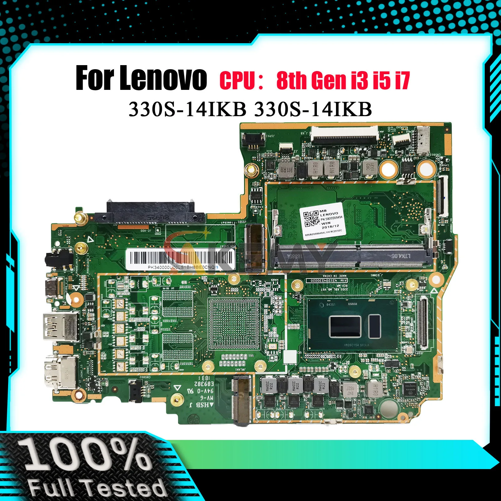 Laptop Moederbord 330S-14IKB Voor Lenovo Ideapad 330S-14IKB Met I3 I5 I7 8e Gen CPU 4GB RAM 100% Volledig Getest