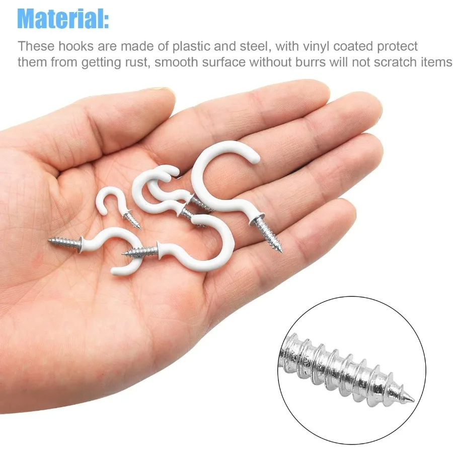 مجموعة خطافات الأكواب 110 قطعة 6 أحجام حامل خطافات السقف المطلي بالفينيل للمكتب المنزلي وأماكن العمل باللون الأبيض 1 2 "5 8" 3 4 "7 8" 1 "11 4"