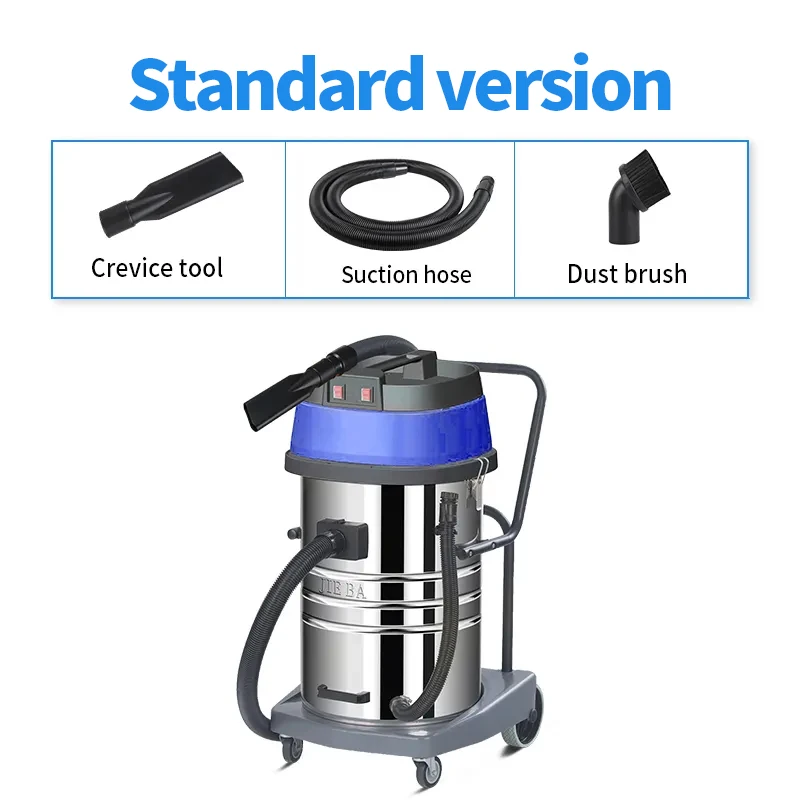 70L Electric Blue Car Beauty Double Motor Wet Dry 2000W Powerful Suction Waterproof Stainless Steel Barrel Vacuum Cleaner