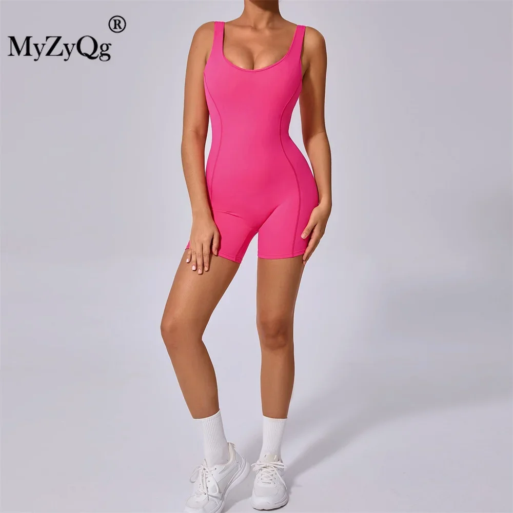 MyZyQg Women Tight Quick Dry Sleeveless Aerial Playsuits with Chest Pads Female Training Dance One-piece Fitness Yoga Jumpsuit