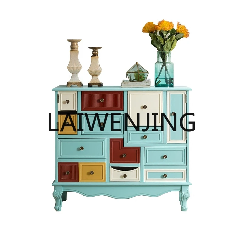 

RWJ European and American Style Country Neo-Classical Table Partition Painted Solid Wood Decorative Storage Multi-Drawer Cabinet