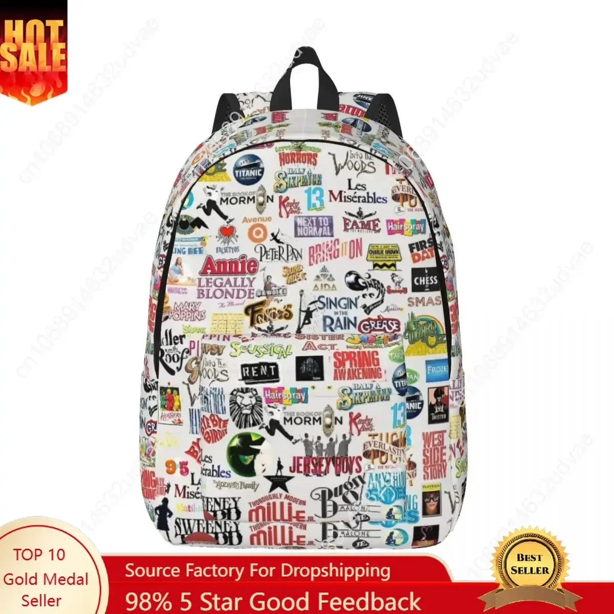 Broadway Melody Backpack School Bookbag Musical Theatre Drama Canvas Daypack Preschool Primary Bag