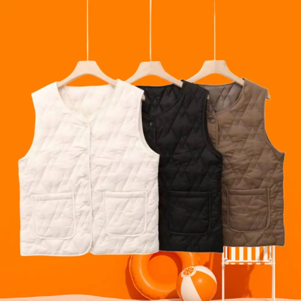 Women Autumn Layering Piece Women's Sleeveless Thermal Vest with Single-breasted Closure Imitation Silk for Autumn for Female