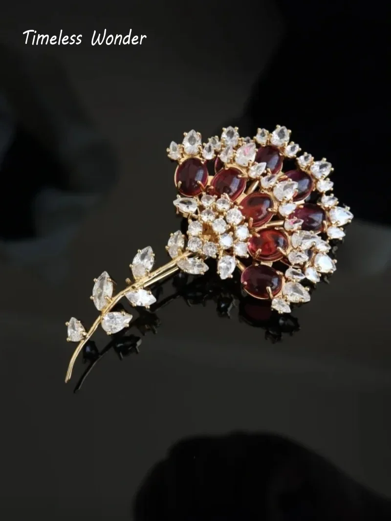 Timeless Wonder Fancy Zircon Glass Floral Brooch Pins for Women Designer Jewelry Runway Top Luxury Cute Rare Sweet Mix 7523