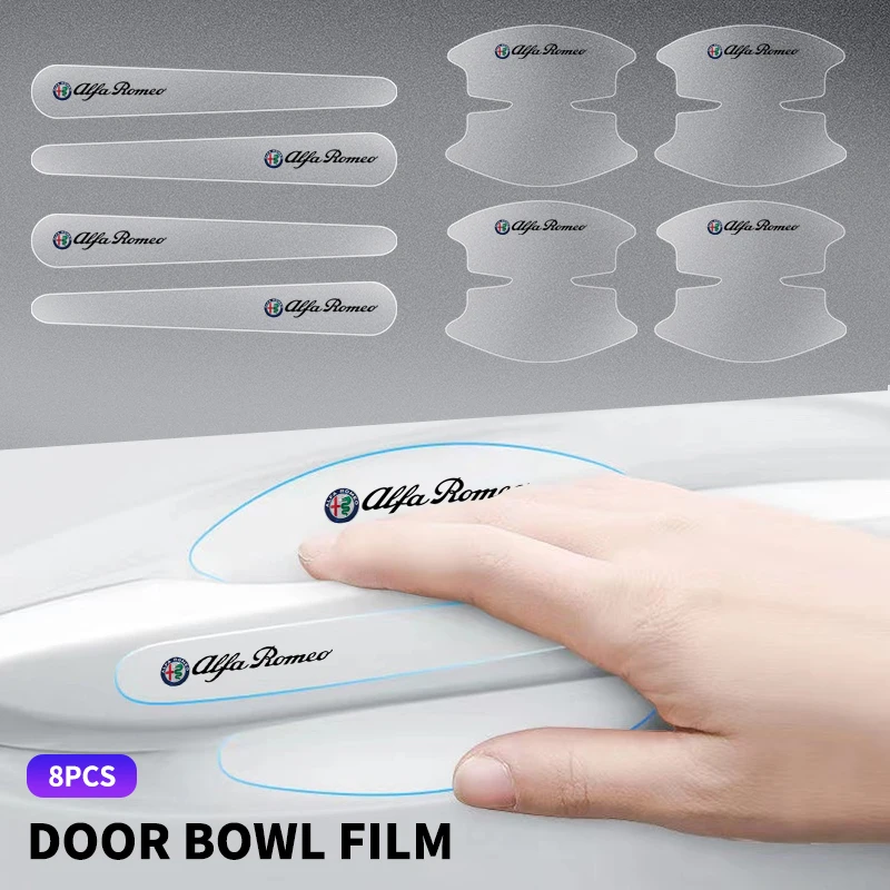 8Pcs PVC Transparent Car Door Handle Wrist Bowl Trim Stickers For Alfa Romeo serpent Giulia 159 156 MITO Stelvio 147 Accessories