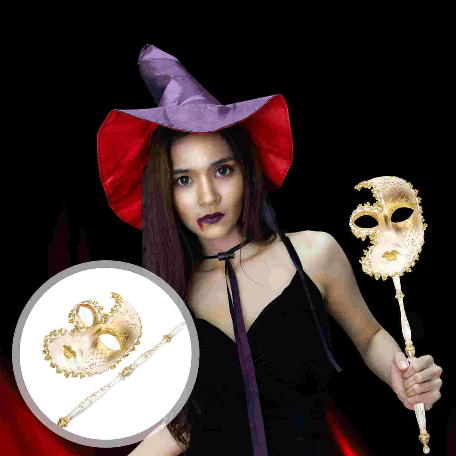 

Handheld Masquerade Mask Mardi Gras Masks for Women Costumes with Stick Gold