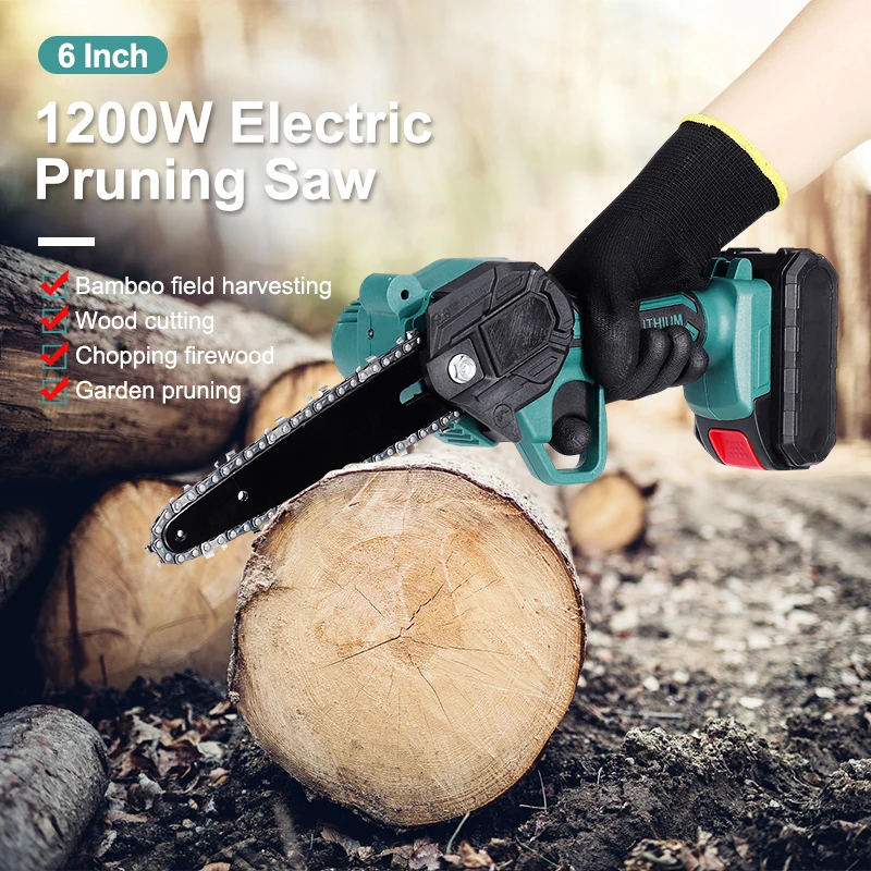 

4 Inch / 6 Inch 21V Cordless Electric Pruning Saw 6000Mah Rechargeable One-handed Woodworking Chain Saw Wood Cutting Spliting