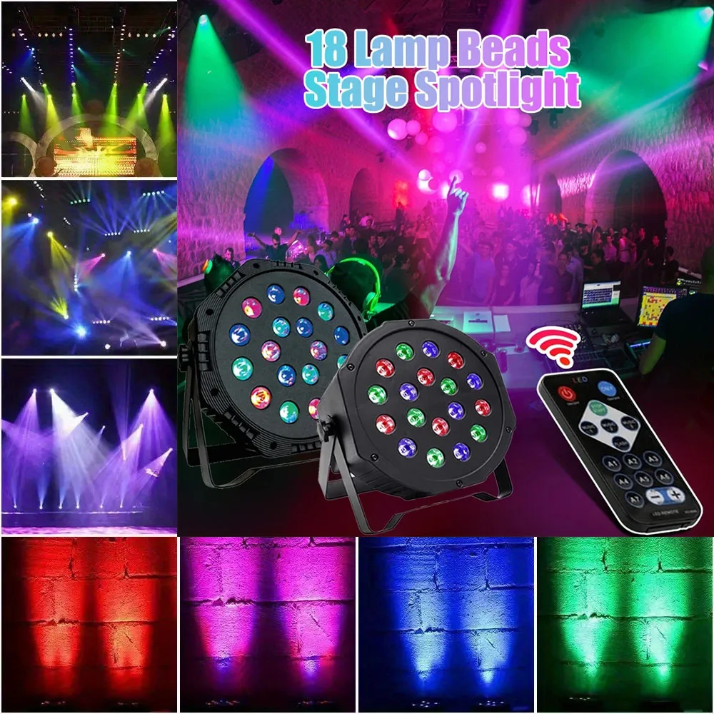 

18LED Stage Lamp DJ Par Party Christmas Lights Uplights Sound Activated Remote DMX Control for Disco Dance Wedding Club Birthday