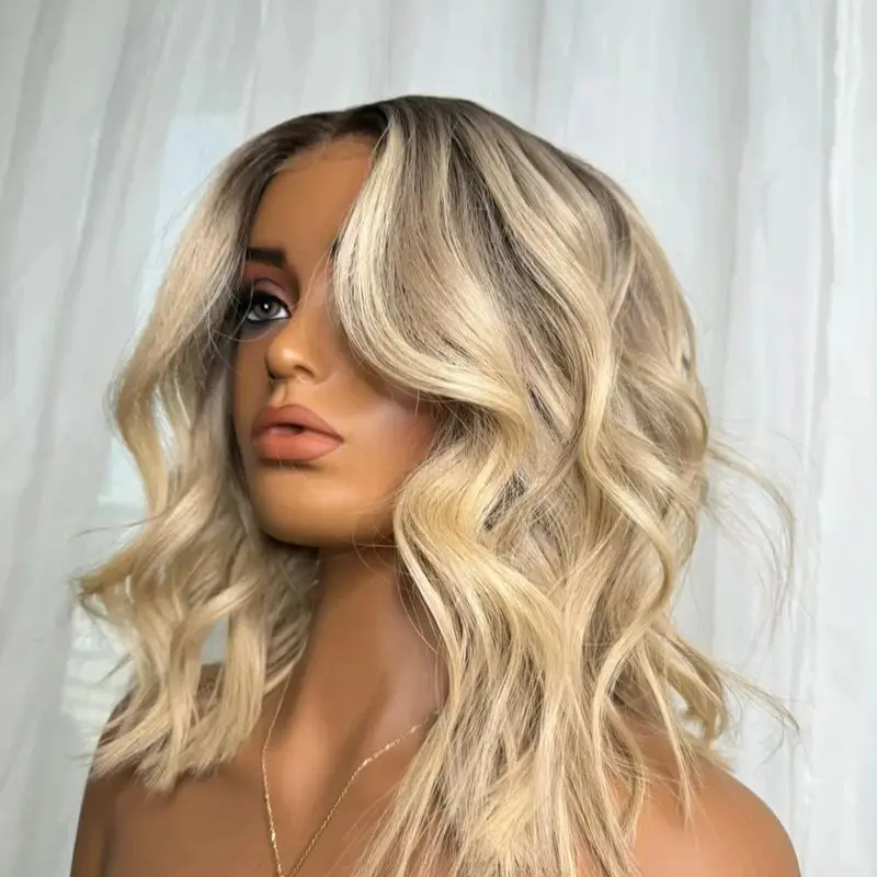 أعلى الباروكات غلويليس أومبير الرماد شقراء الاصطناعية HD الدانتيل شعر مستعار أمامي مع جذور داكنة طبيعية شعري واقعي جديد في موجة قصيرة بوب #5