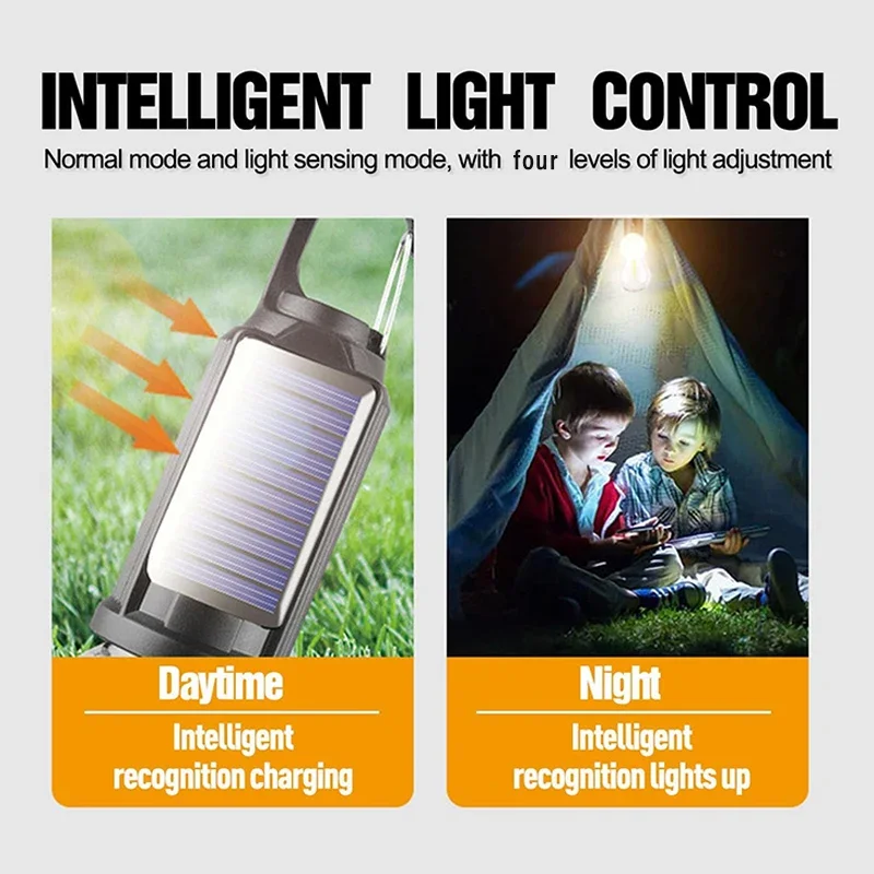 Solar Powered LED Camping Lamp Bulbs USB Charging Night Lights Waterproof Portable Hook Up Handheld Lamp for Outdoor Fishing