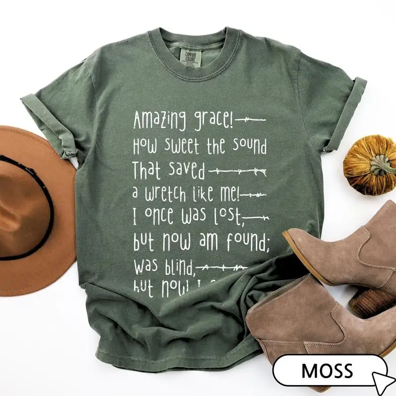Christliches T-Shirt Bibelvers Amazing Grace Vintage Hymn Lyrics S für Freunde und Familie Evangelisation