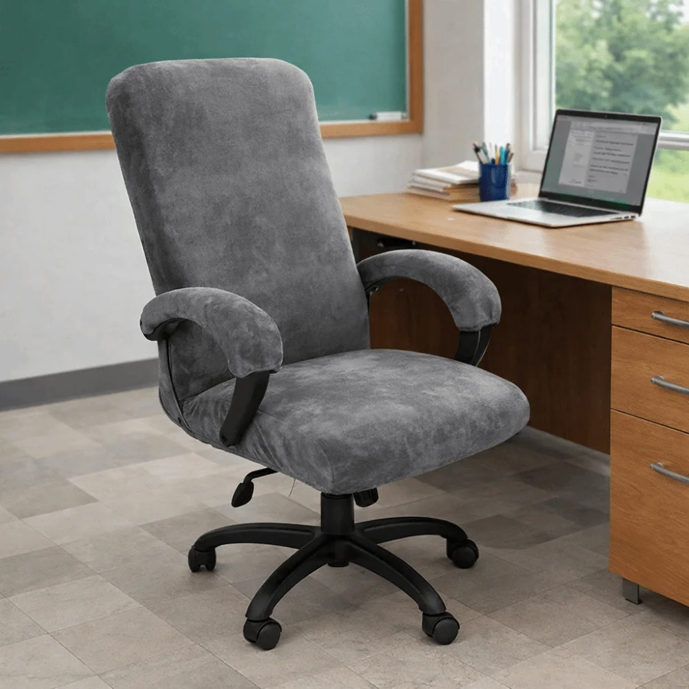Elastic Office Chair Cover Solid Color Thickened Velvet Chair Cover Washable Removable Computer Chair Cover Study Room