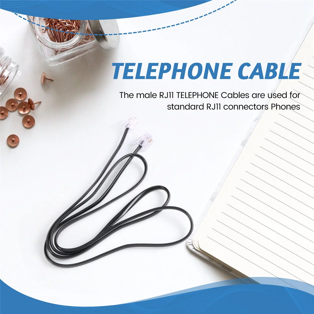 Cabo de telefone, ADSL Modem, RJ11, 6P4C, 1 m