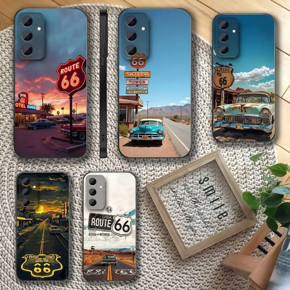 

US Route 66 Phone Case For Samsung S 25,24,23,22,30,21,10,9,Ultra,Plus,Lite,FE,4,5 G Soft Black Case