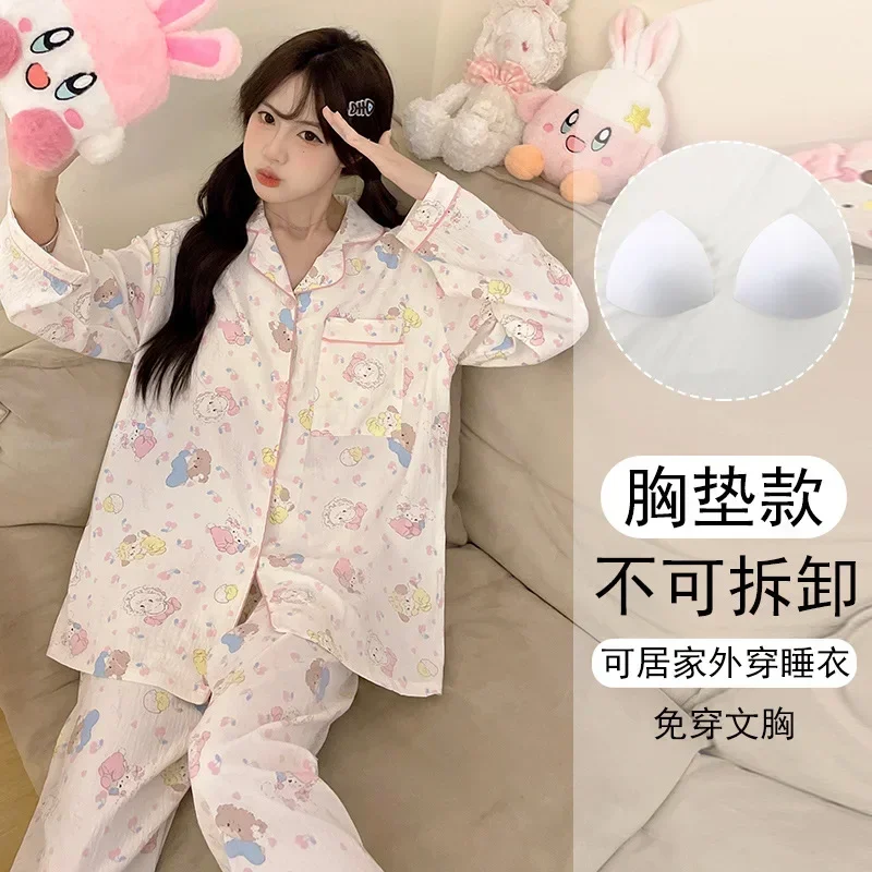 بيجامة سانريو ربيعية غير رسمية مكونة من قطعتين ملابس منزلية هالو كيتي ملابس منزلية سانريو بيجامات هالو كيتي الكرتونية اللطيفة