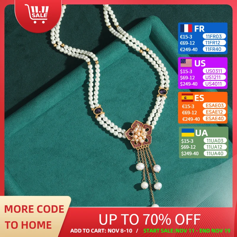 

Vintage Plum Blossom Pearl Necklace Pendant Flower Layered Jewelry 2025 Woman Wedding Party Luxury High Quality New