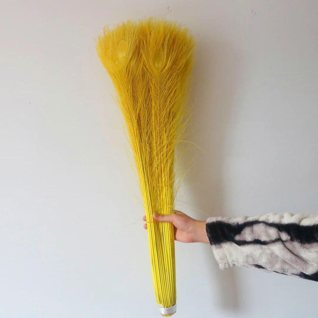 

100pcs 70-80CM 28-32inch Yellow Peacock Feathers Bulk DIY Craft Wedding Decoration Carnival Celebration Party Plumes Supplies