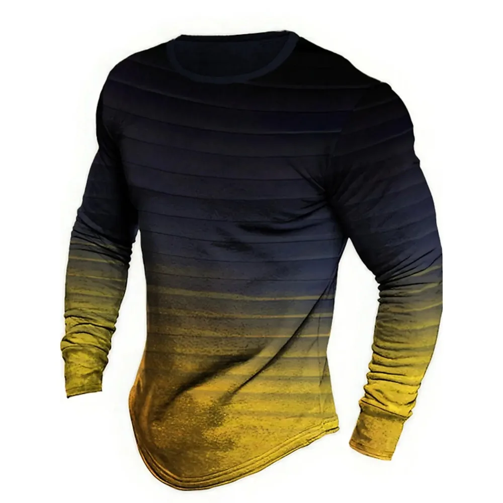 

Fashion striped design casual men 3D printing sports outdoor outing vacation long-sleeved round neck spring and autumn clothing