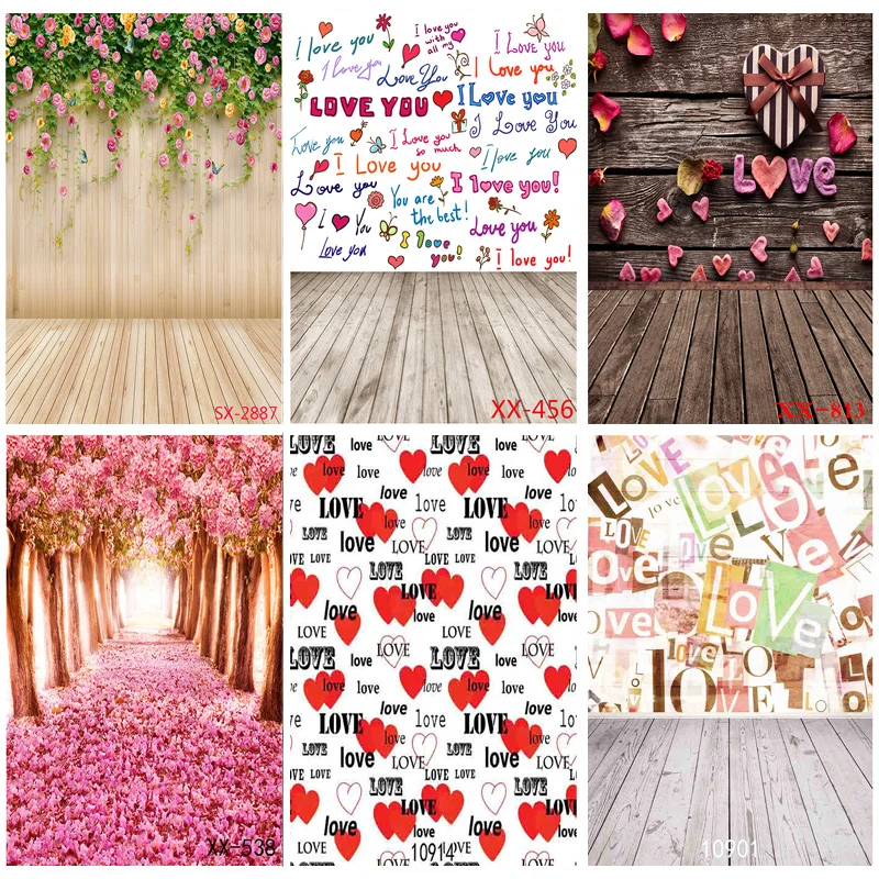 

Vinyl Custom Valentine Day Photography Backdrops Prop Love Heart Rose Wooden Floor Photo Studio Background 211215-10