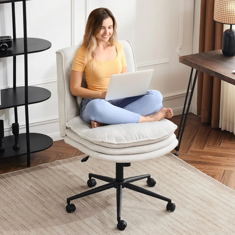 

Cloud Criss Cross Legged Chair,18" High Back Armless Home Office Desk Chair with Wheels,Wide Adjustable Comfy Padded Seat Task