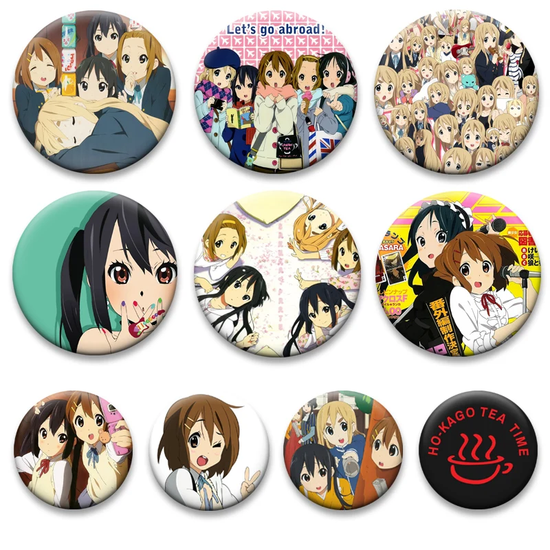 

Yui Hirasawa,Mio Akiyama,Azusa Nakano,Tsumugi Kotobuki Comic Pins Cute Anime K-ON! Badge for Bag Decor Exquisite Round Brooches