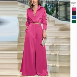 Autumn Winter New Women's Fashion Sexy Pleated Long-Sleeved Wide-Leg Pants Casual Suit for Women